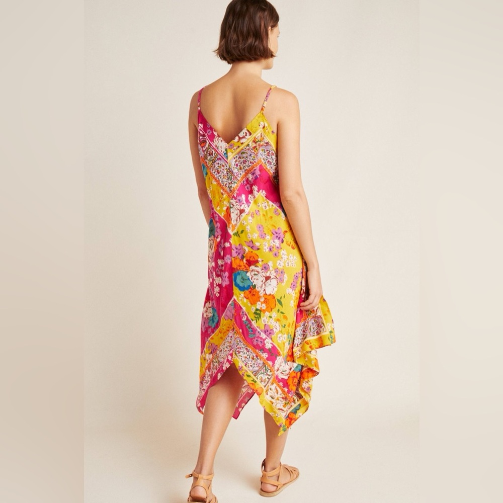 Free People Vibrant Floral Handkerchief Asymmetrical Flowy Midi Slip Dress (XS) - Picture 3 of 4